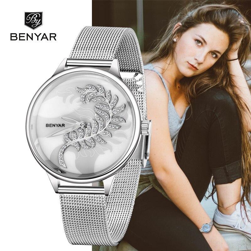 Luxury Womens Round Watch Simple Analog Quartz Watches Elegant Stainless Steel Mesh Strap Fashionable Wrist Watch For Woman