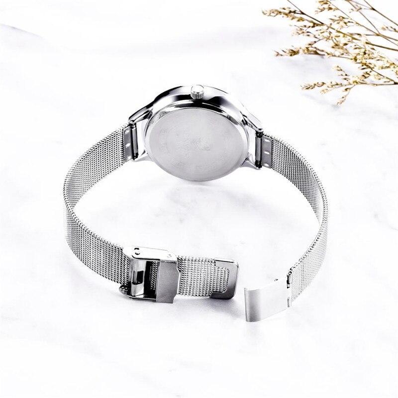 Luxury Womens Round Watch Simple Analog Quartz Watches Elegant Stainless Steel Mesh Strap Fashionable Wrist Watch For Woman