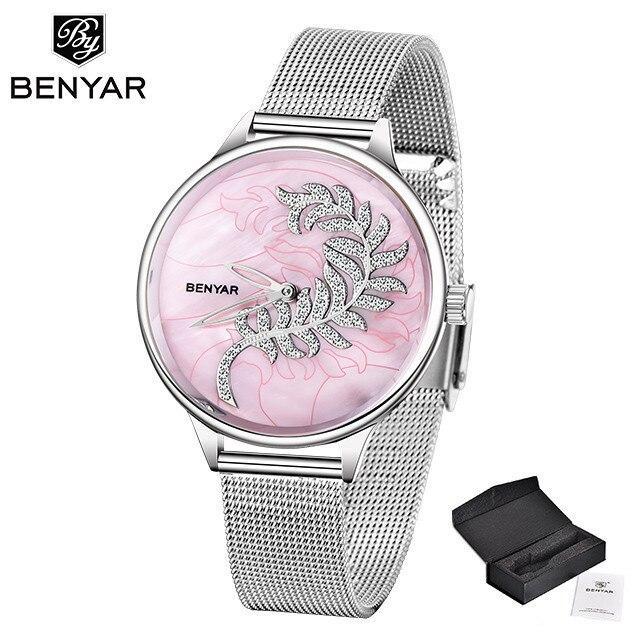 Luxury Womens Round Watch Simple Analog Quartz Watches Elegant Stainless Steel Mesh Strap Fashionable Wrist Watch For Woman