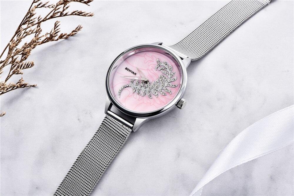 Luxury Womens Round Watch Simple Analog Quartz Watches Elegant Stainless Steel Mesh Strap Fashionable Wrist Watch For Woman