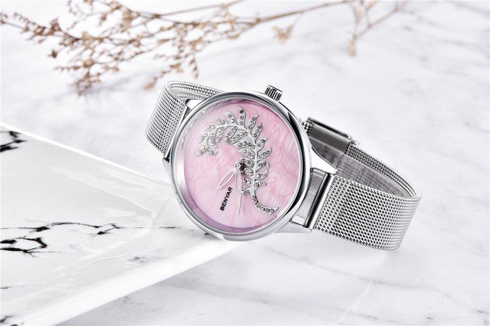 Luxury Womens Round Watch Simple Analog Quartz Watches Elegant Stainless Steel Mesh Strap Fashionable Wrist Watch For Woman