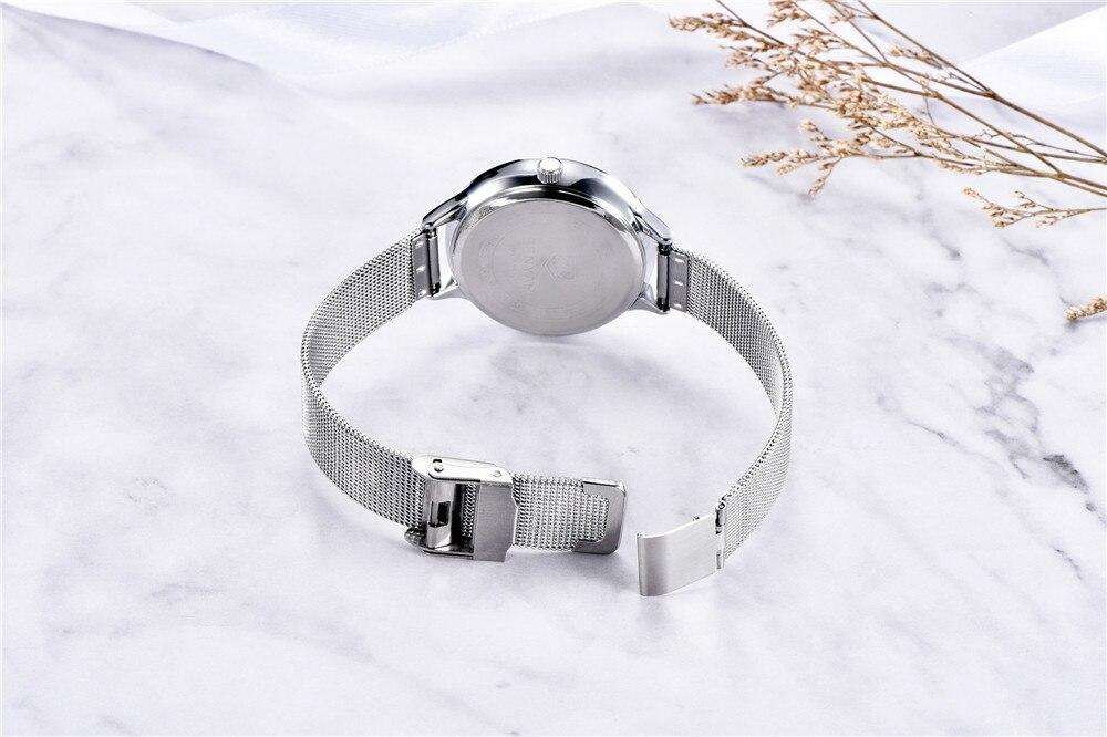 Luxury Womens Round Watch Simple Analog Quartz Watches Elegant Stainless Steel Mesh Strap Fashionable Wrist Watch For Woman