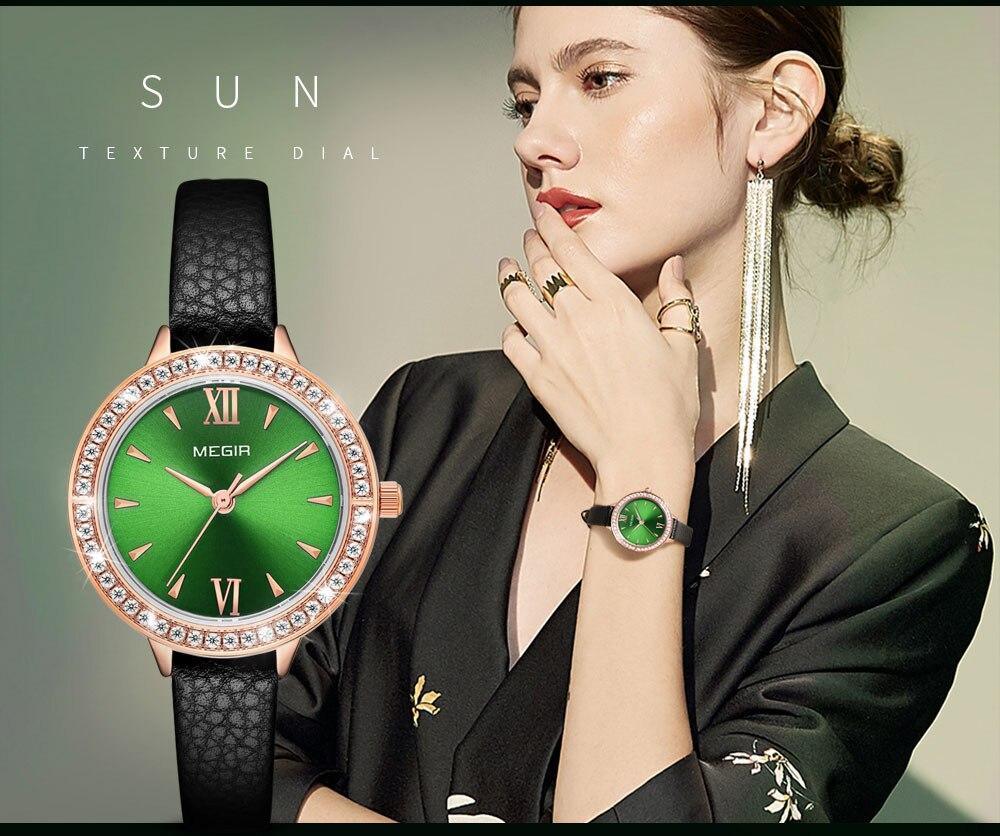 Luxury Green Fashion Womens Watch Classic Quartz Round Wrist Watch Business Style For Women