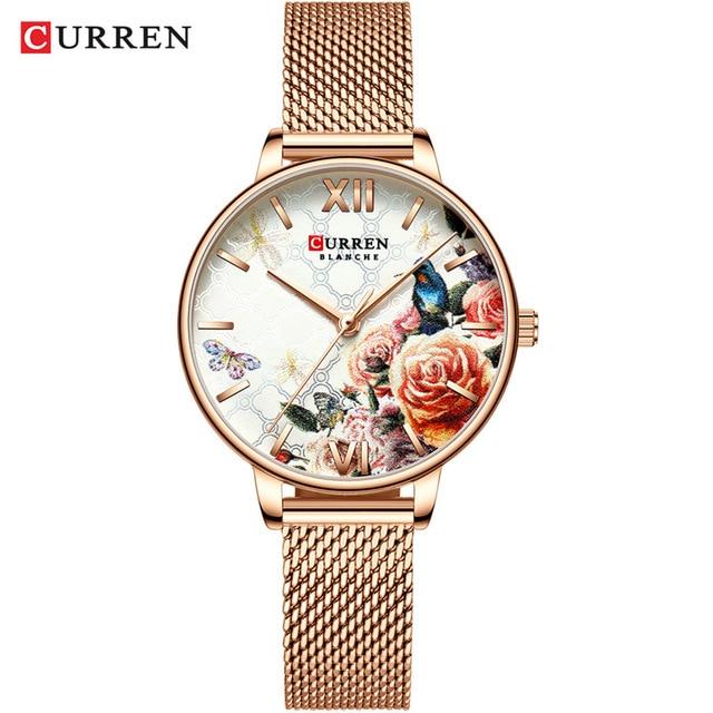 Womens Watches With Decoupage Flower Patterns And Details Of Large Roman Numbers