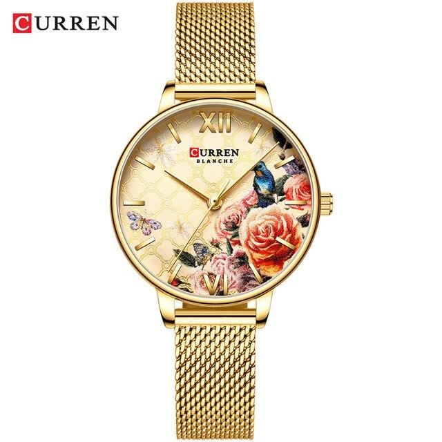 Womens Watches With Decoupage Flower Patterns And Details Of Large Roman Numbers