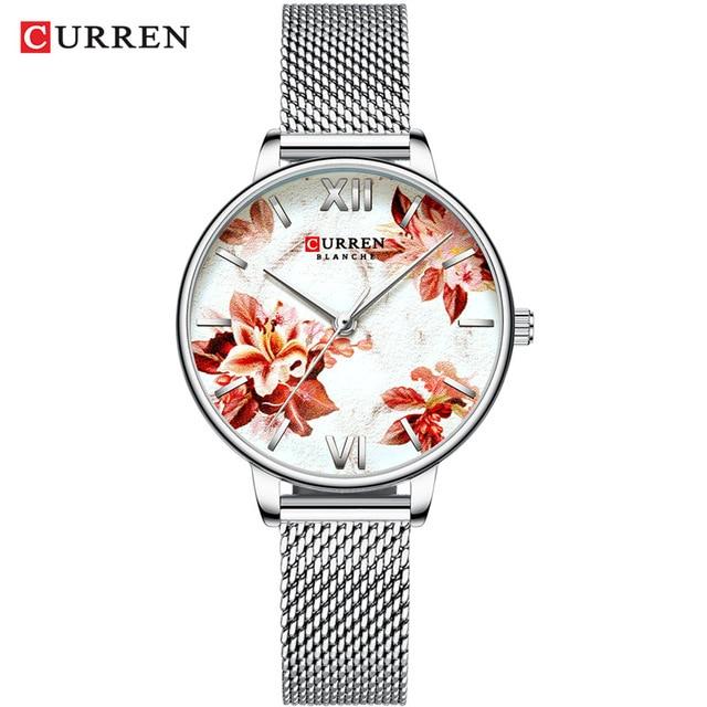 Womens Watches With Decoupage Flower Patterns And Details Of Large Roman Numbers