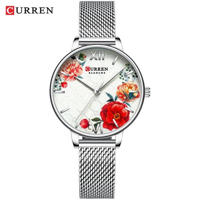 Womens Watches With Decoupage Flower Patterns And Details Of Large Roman Numbers