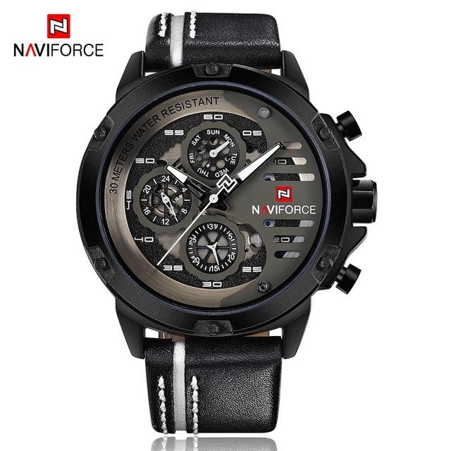 Men's  Sports Waterproof Watch With Chronometers And Leather Belt Multifunction Wristwatch Unique Design Perfect Gift