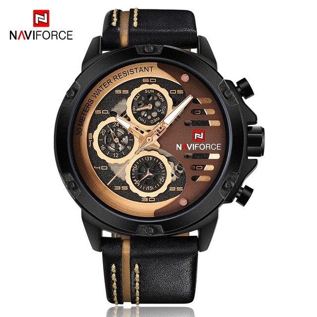 Men's  Sports Waterproof Watch With Chronometers And Leather Belt Multifunction Wristwatch Unique Design Perfect Gift