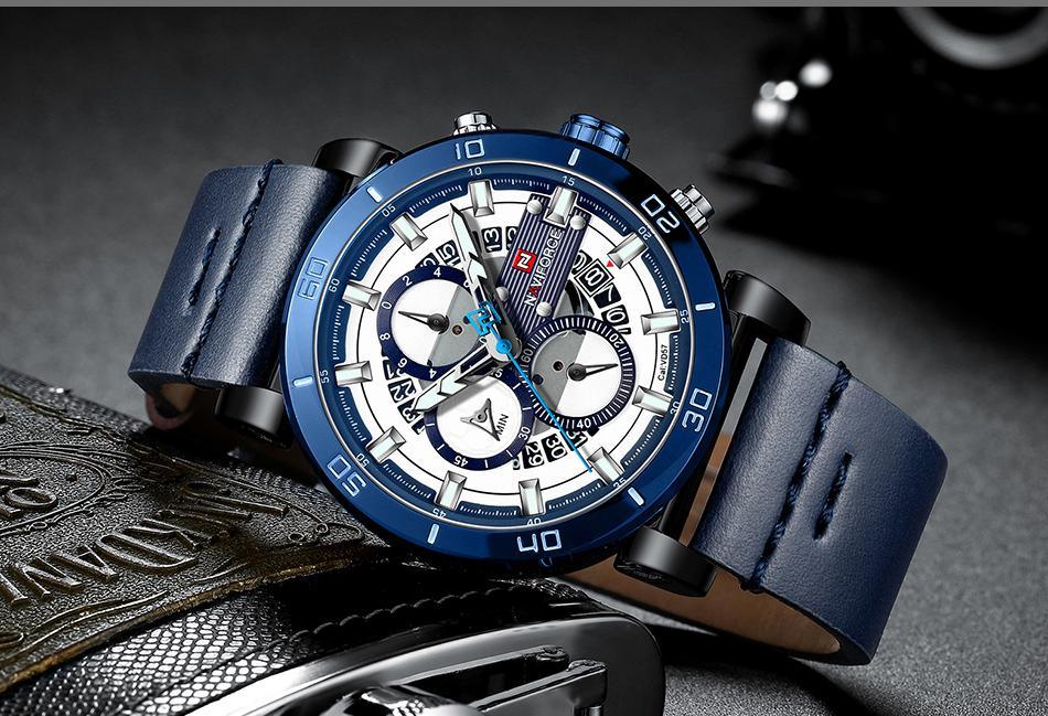 Water Resistant Sport Chronograph Watch  Multifunction Leather Belt Quartz Wrist Watches Excellent Design Perfect Gift