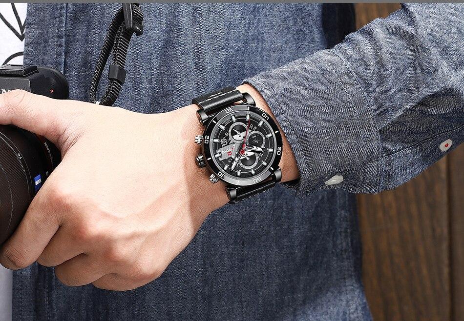 Water Resistant Sport Chronograph Watch  Multifunction Leather Belt Quartz Wrist Watches Excellent Design Perfect Gift