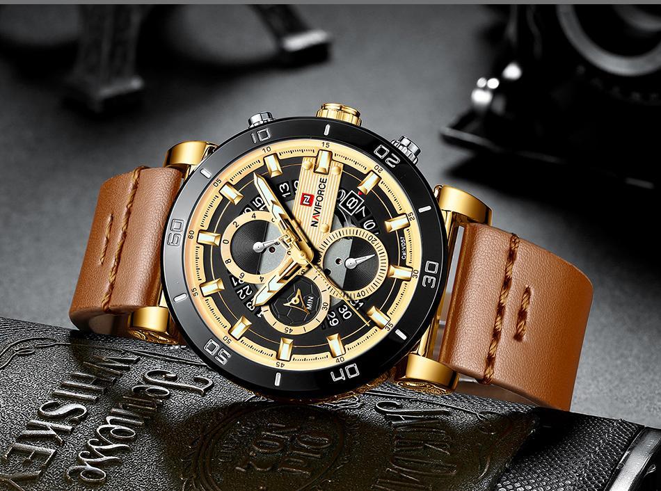 Water Resistant Sport Chronograph Watch  Multifunction Leather Belt Quartz Wrist Watches Excellent Design Perfect Gift