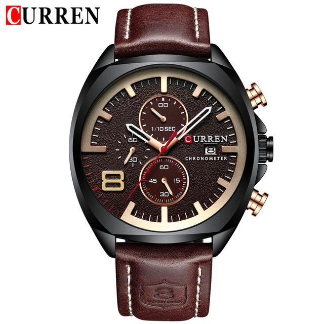 Men's Retro Square-Round Waterproof Watch With Chronometers And Leather Belts Excellent Design Perfect Gift