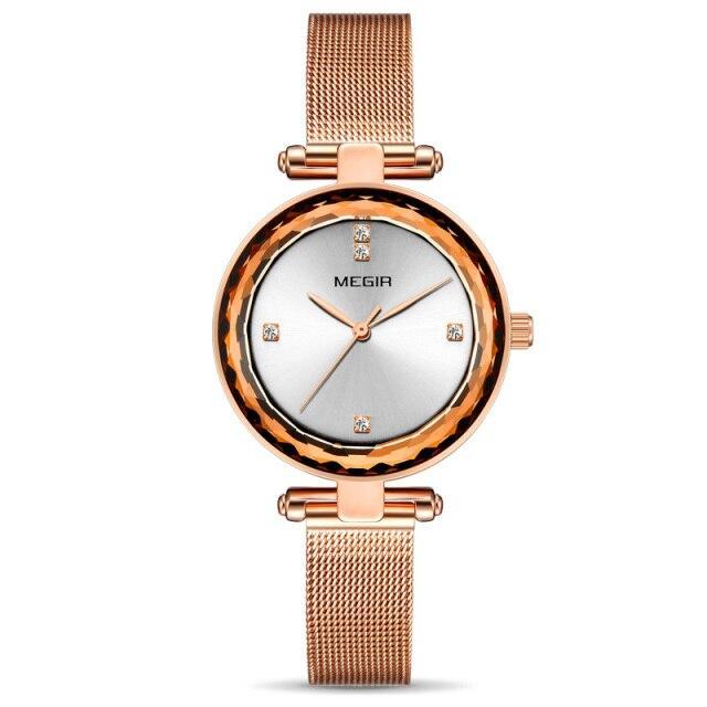 Top Luxury Women Watches Rose Gold Analog Watch Fashion Shine Round Design Elegant Stainless Strap Wrist Watch