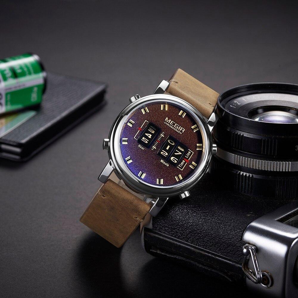 New Military Sport Watches Luxury Brown Leather Strap Quartz Wrist Watch Stylish Roller Watch For Men