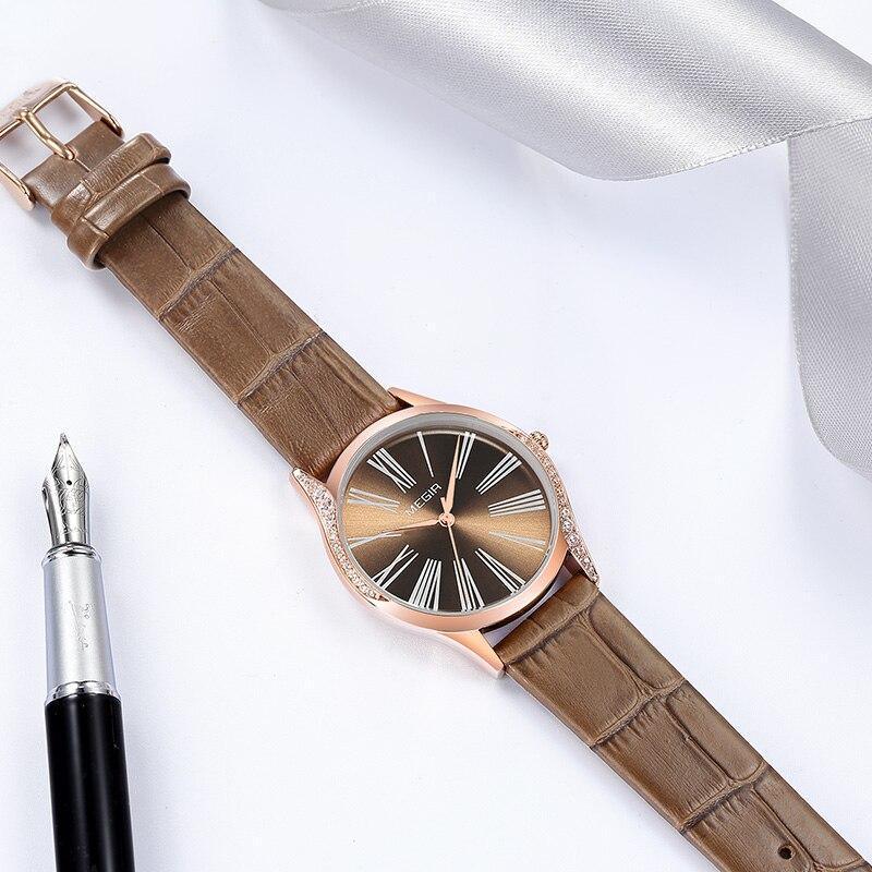 Elegant Brown Women Watches Luxury Round Design Waterproof Leather Strap Wrist Watch