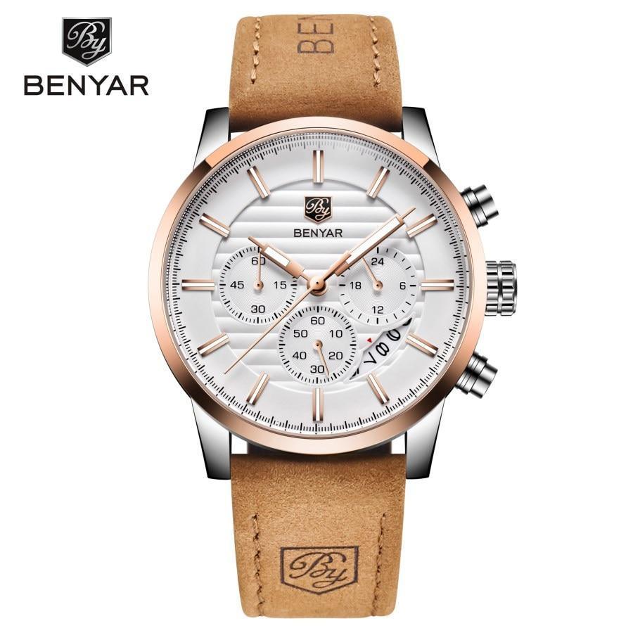 New Luxury Men Watches Chronograph Sports Watches Waterproof Casual Sport Leather Strap Quartz Men's Wrist Watch