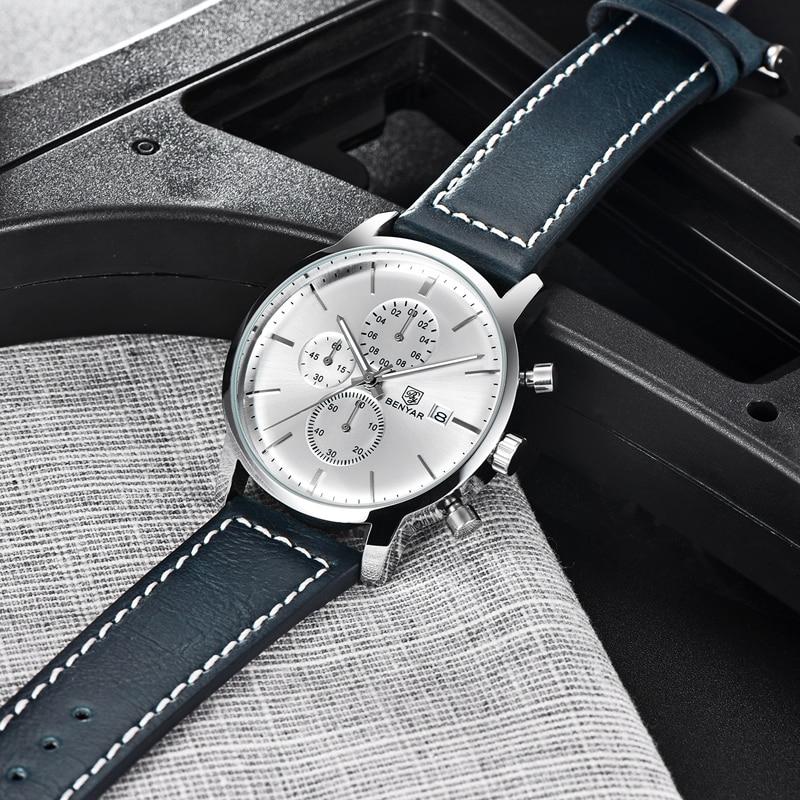 Business Watch Men Fashion Waterproof Military Chronograph Sport Quartz Wristwatch Leather Bracelet