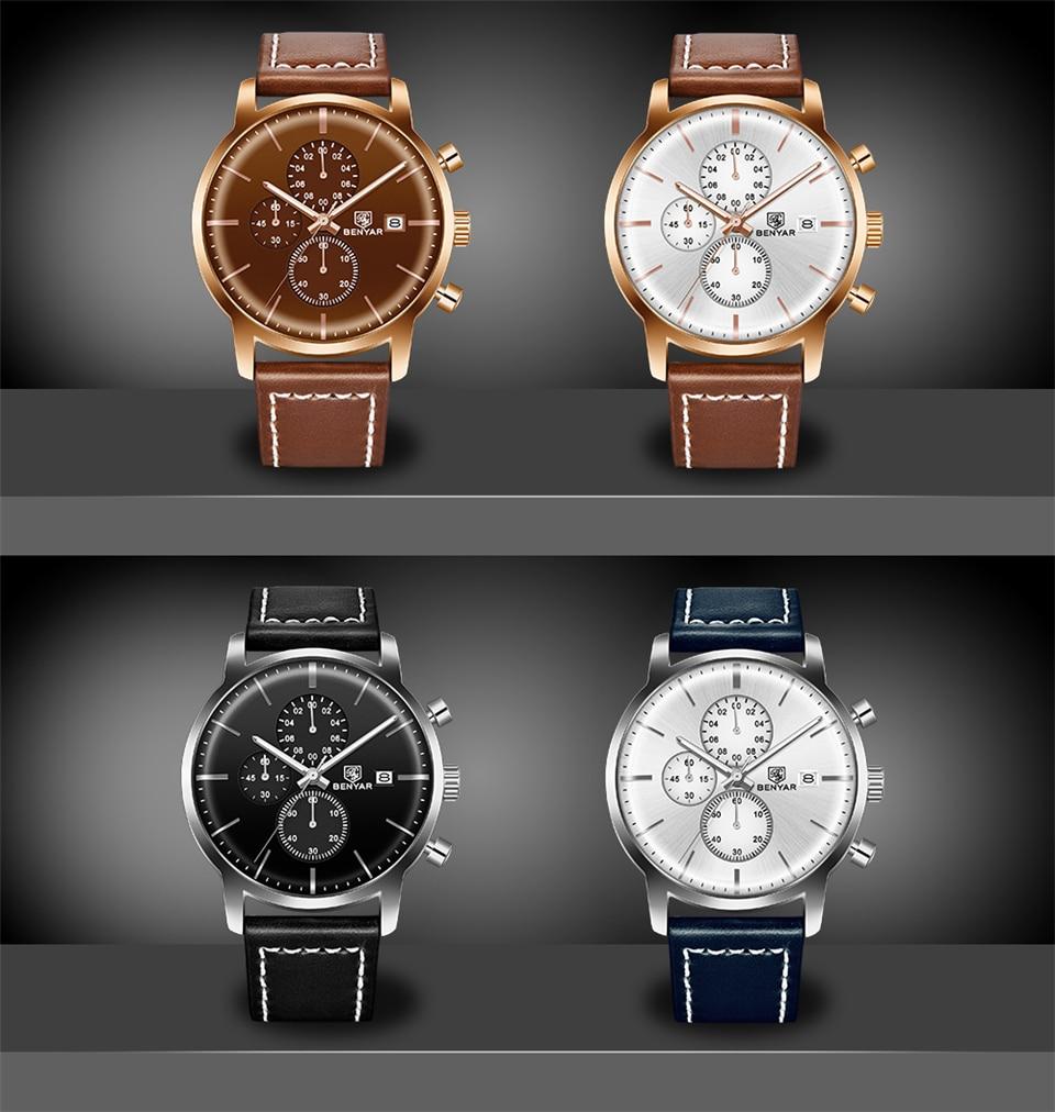 Business Watch Men Fashion Waterproof Military Chronograph Sport Quartz Wristwatch Leather Bracelet