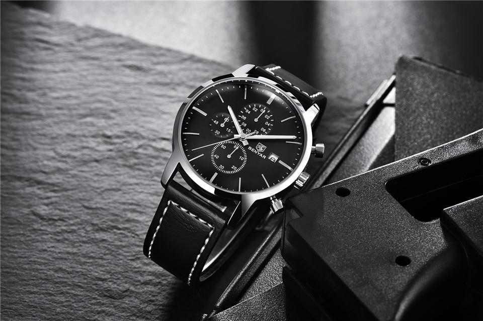 Business Watch Men Fashion Waterproof Military Chronograph Sport Quartz Wristwatch Leather Bracelet