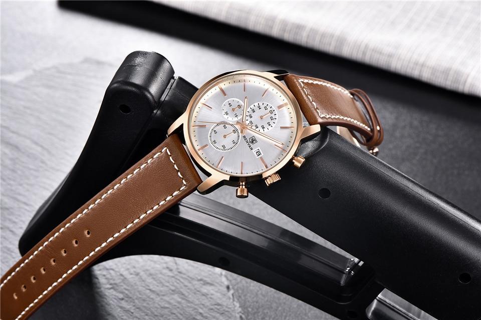 Business Watch Men Fashion Waterproof Military Chronograph Sport Quartz Wristwatch Leather Bracelet