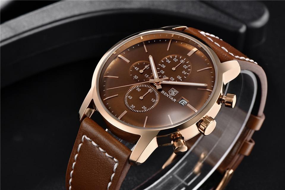 Business Watch Men Fashion Waterproof Military Chronograph Sport Quartz Wristwatch Leather Bracelet