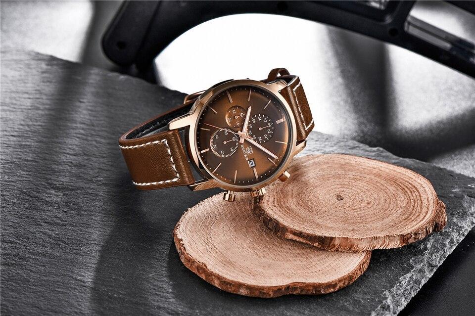 Business Watch Men Fashion Waterproof Military Chronograph Sport Quartz Wristwatch Leather Bracelet