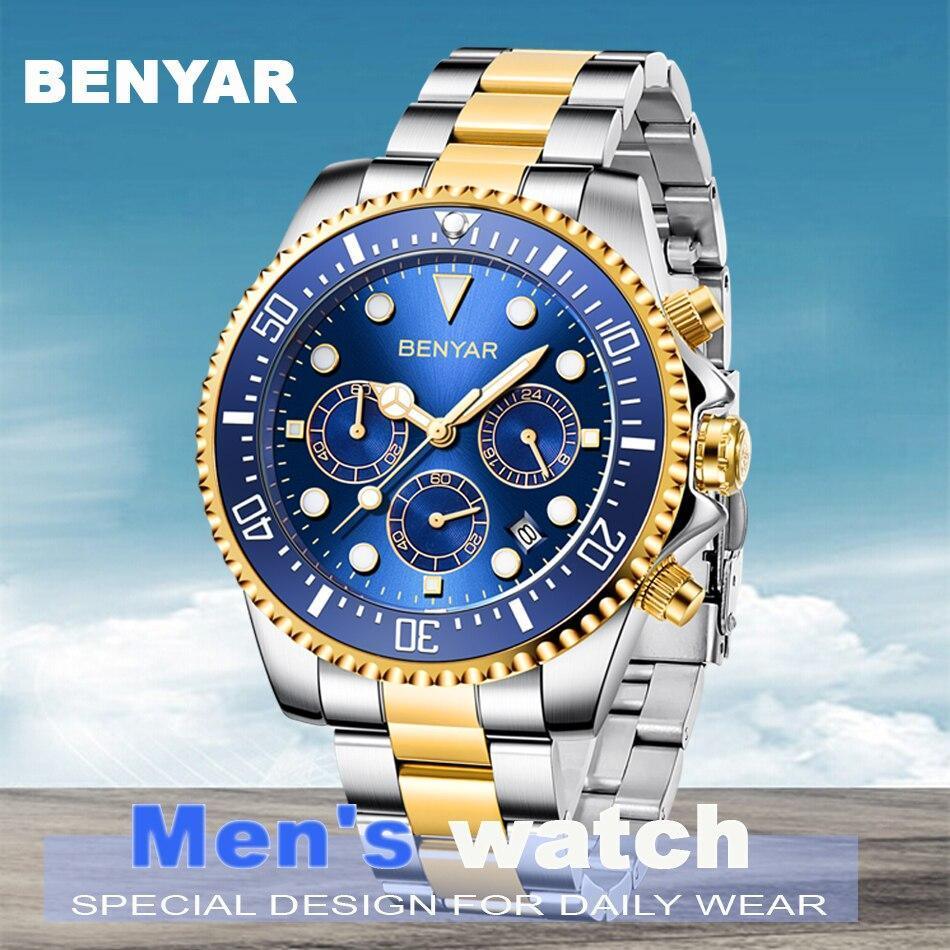 Multifunctional Mens Business Watch Luxury Military Quartz Stainless Steel Round Analog Wrist Watch For Men