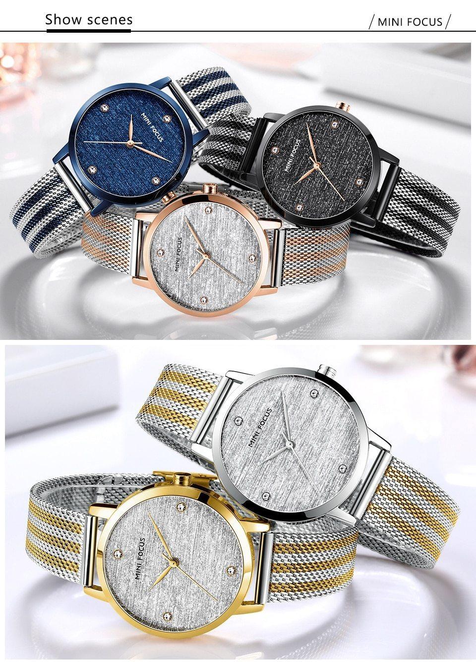 New Women Fashion Watches Luxury Quartz Waterproof Wrist Watch Gold Stainless Steel Mesh Elegant Design For Women