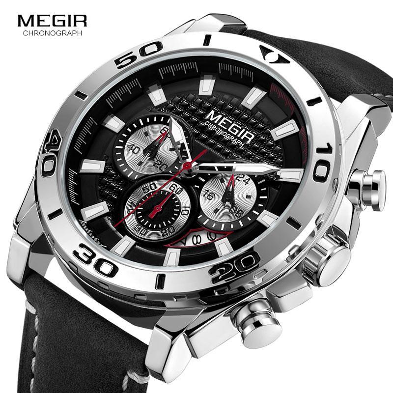 Men's Sports Multifunctional Quartz Watches Elegant Leather Strap Waterproof Modern Wristwatch For Men