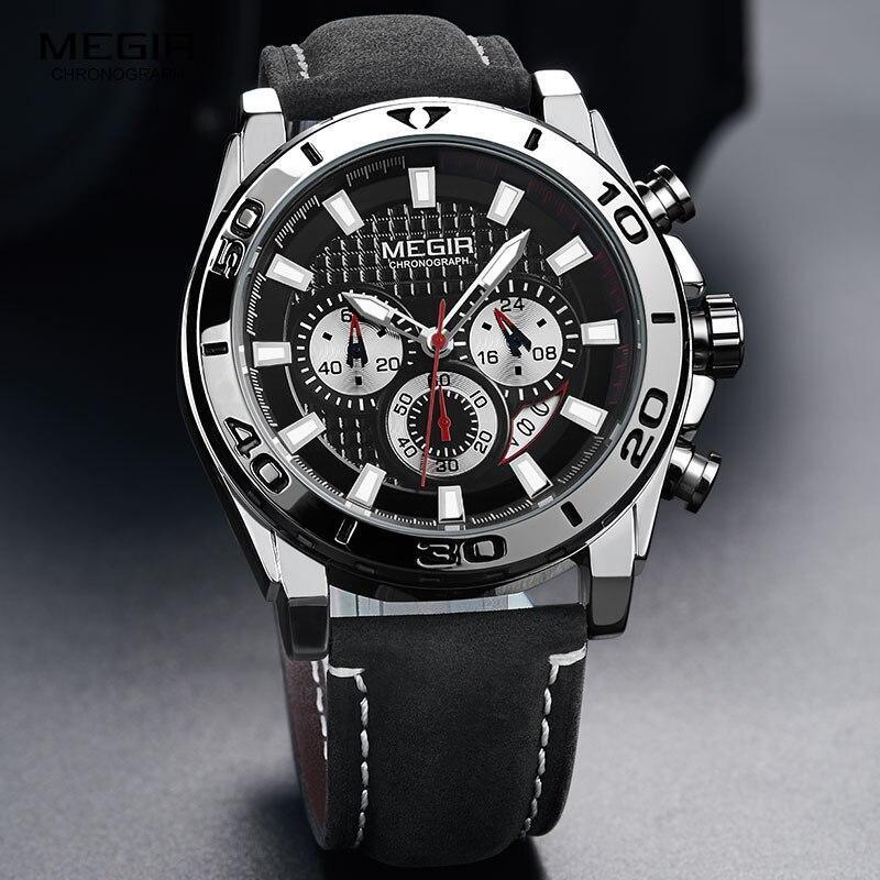 Men's Sports Multifunctional Quartz Watches Elegant Leather Strap Waterproof Modern Wristwatch For Men