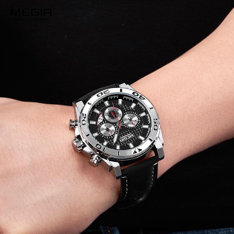 Men's Sports Multifunctional Quartz Watches Elegant Leather Strap Waterproof Modern Wristwatch For Men