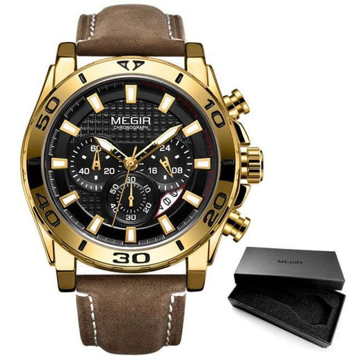 Men's Sports Multifunctional Quartz Watches Elegant Leather Strap Waterproof Modern Wristwatch For Men