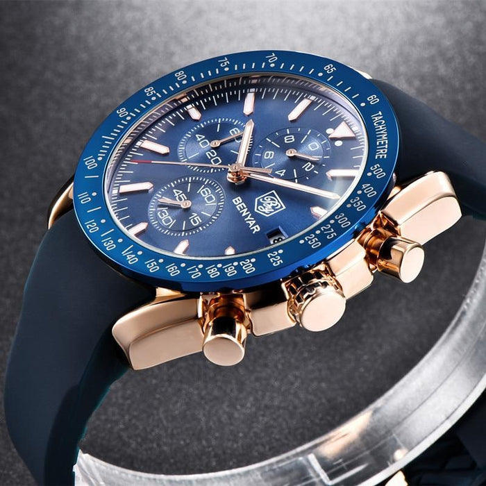 2021 Blue Men Watch Luxury Design Watches Silicone Band Male Wrist Watches Men's Chronograph Round Watch