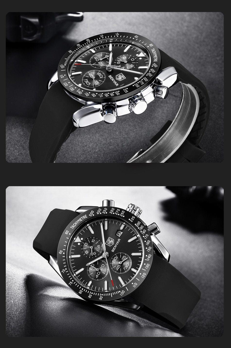 Men Top Luxury Full Steel Business Quartz Watch Men's Casual Waterproof Analog Chronograph Sports Stainless Steel Strap Watches