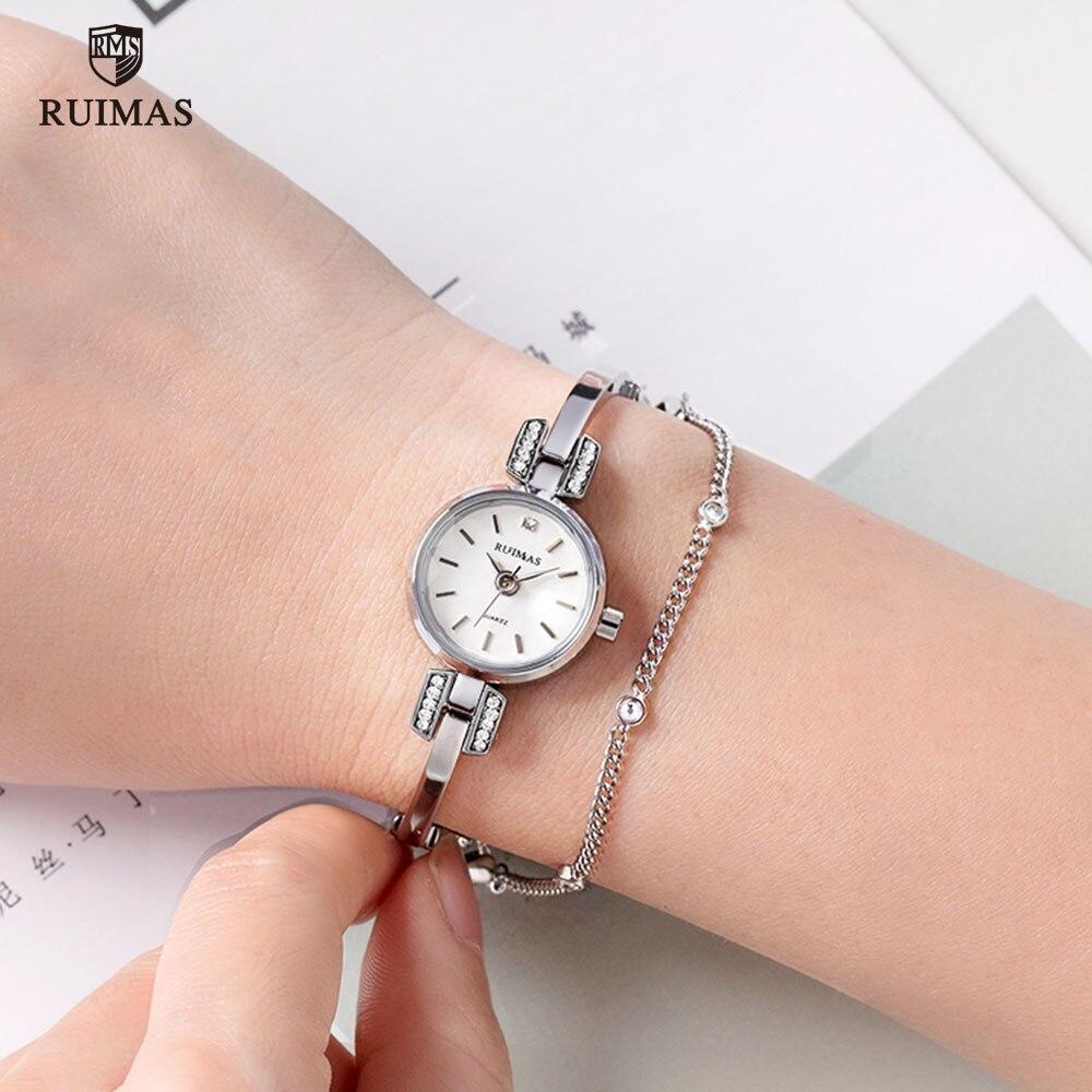 Luxury Small Silver Women Watch Modern Bracelet Wristwatch Quartz Waterproof Mini Round Design