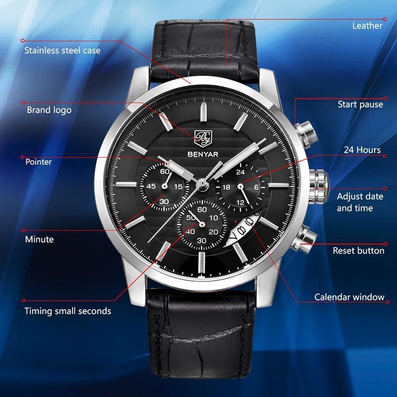 Luxury Men's Business Watches Fashion Watch Waterproof For Men's Casual Sport Leather Strap