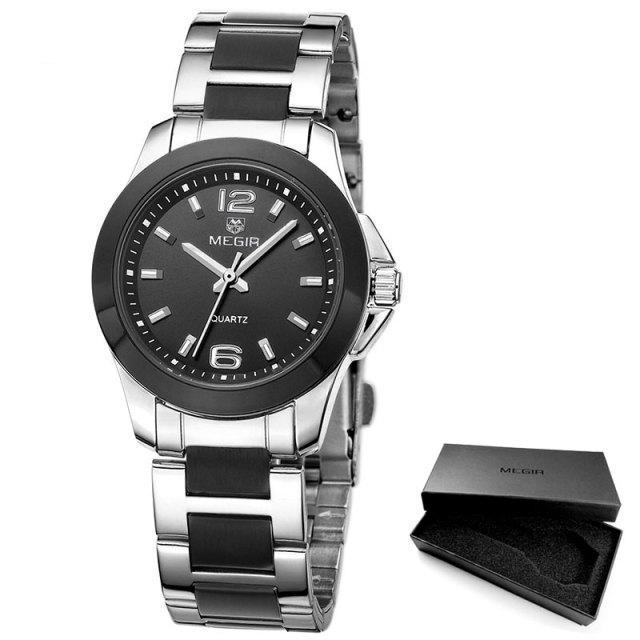 Classic Analogue Black Silver Women Watch Waterproof Elegant Quartz Wrist Watches Stainless Steel For Womens