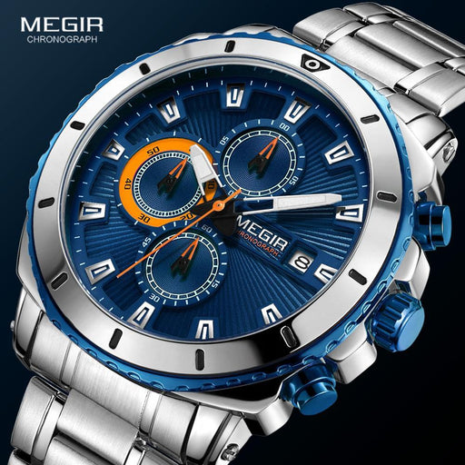 Luxury Men's Business Quartz Watches Blue Fashion Chronograph Elegant Stainless Steel Wristwatches For Man