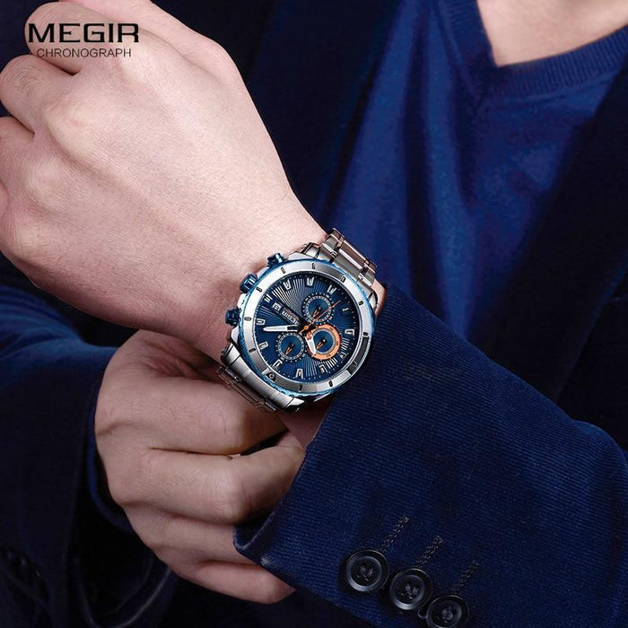 Luxury Men's Business Quartz Watches Blue Fashion Chronograph Elegant Stainless Steel Wristwatches For Man