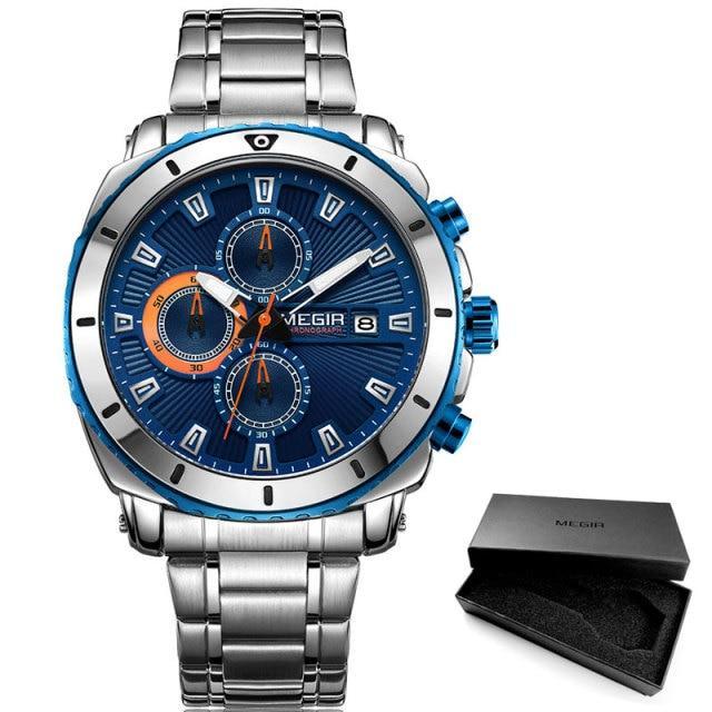 Luxury Men's Business Quartz Watches Blue Fashion Chronograph Elegant Stainless Steel Wristwatches For Man