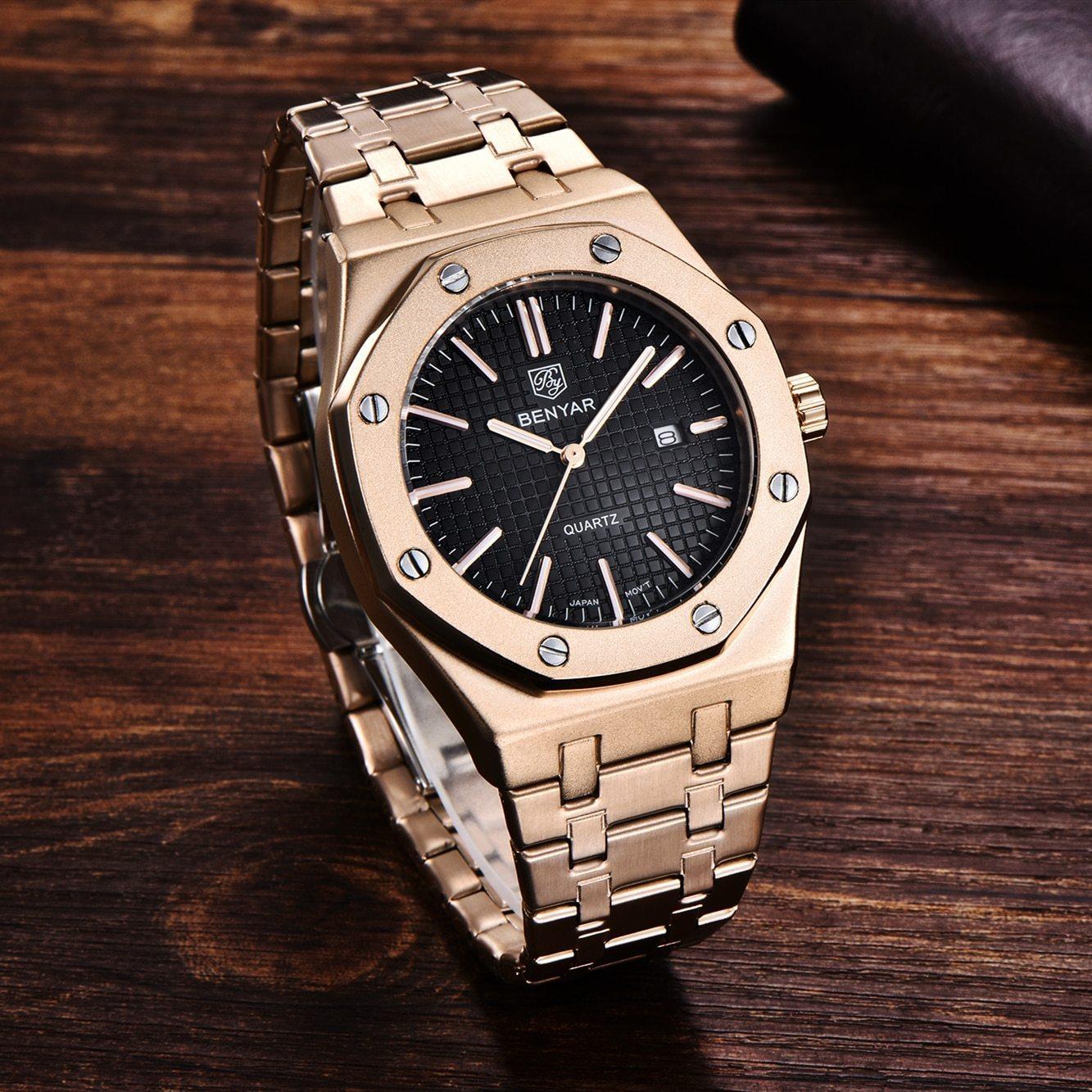 Men's Fashion Watch Luxury Men Stainless Steel Band Quartz Watch Analog Waterproof Sports Military Watches