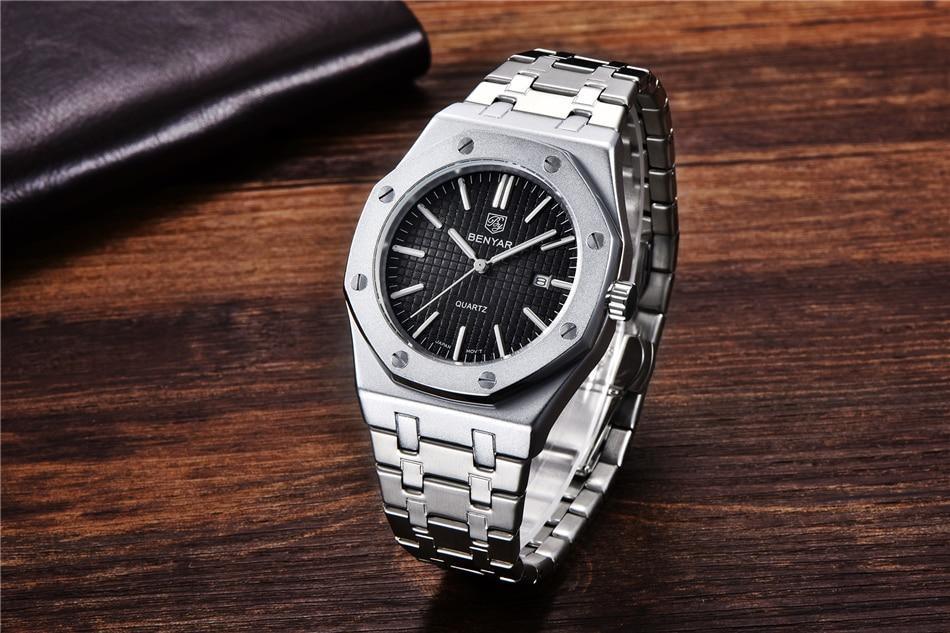 Men's Fashion Watch Luxury Men Stainless Steel Band Quartz Watch Analog Waterproof Sports Military Watches