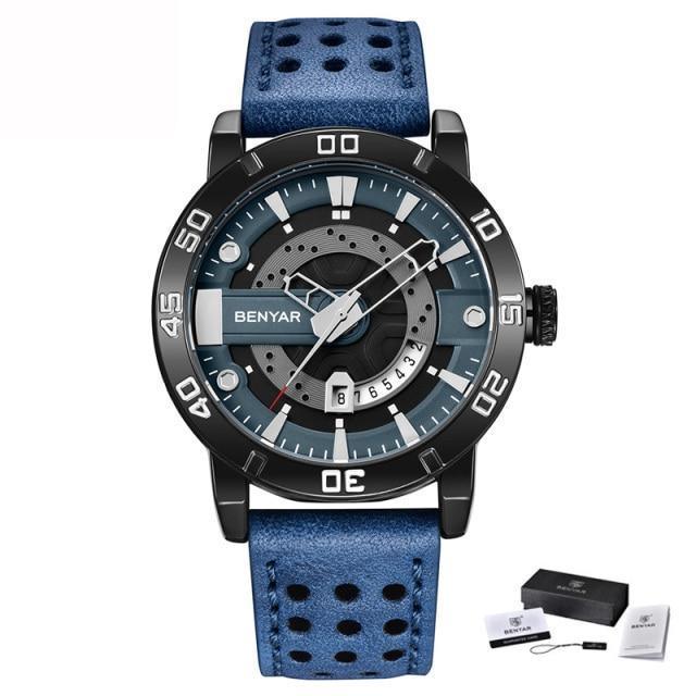 Luxury Men Fashion Watches Quartz Wrist Watches Military Casual Leather Strap Waterproof Elegant Watch