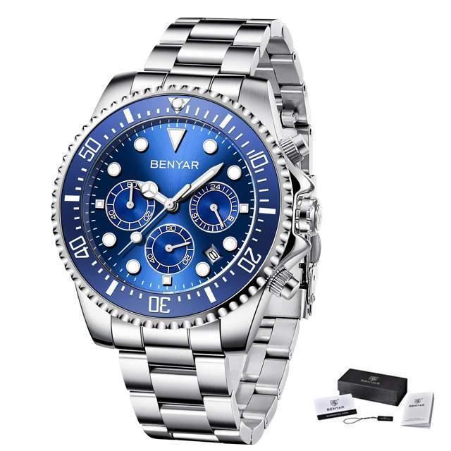 Multifunctional Mens Business Watch Luxury Military Quartz Stainless Steel Round Analog Wrist Watch For Men