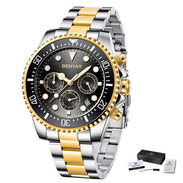 Multifunctional Mens Business Watch Luxury Military Quartz Stainless Steel Round Analog Wrist Watch For Men