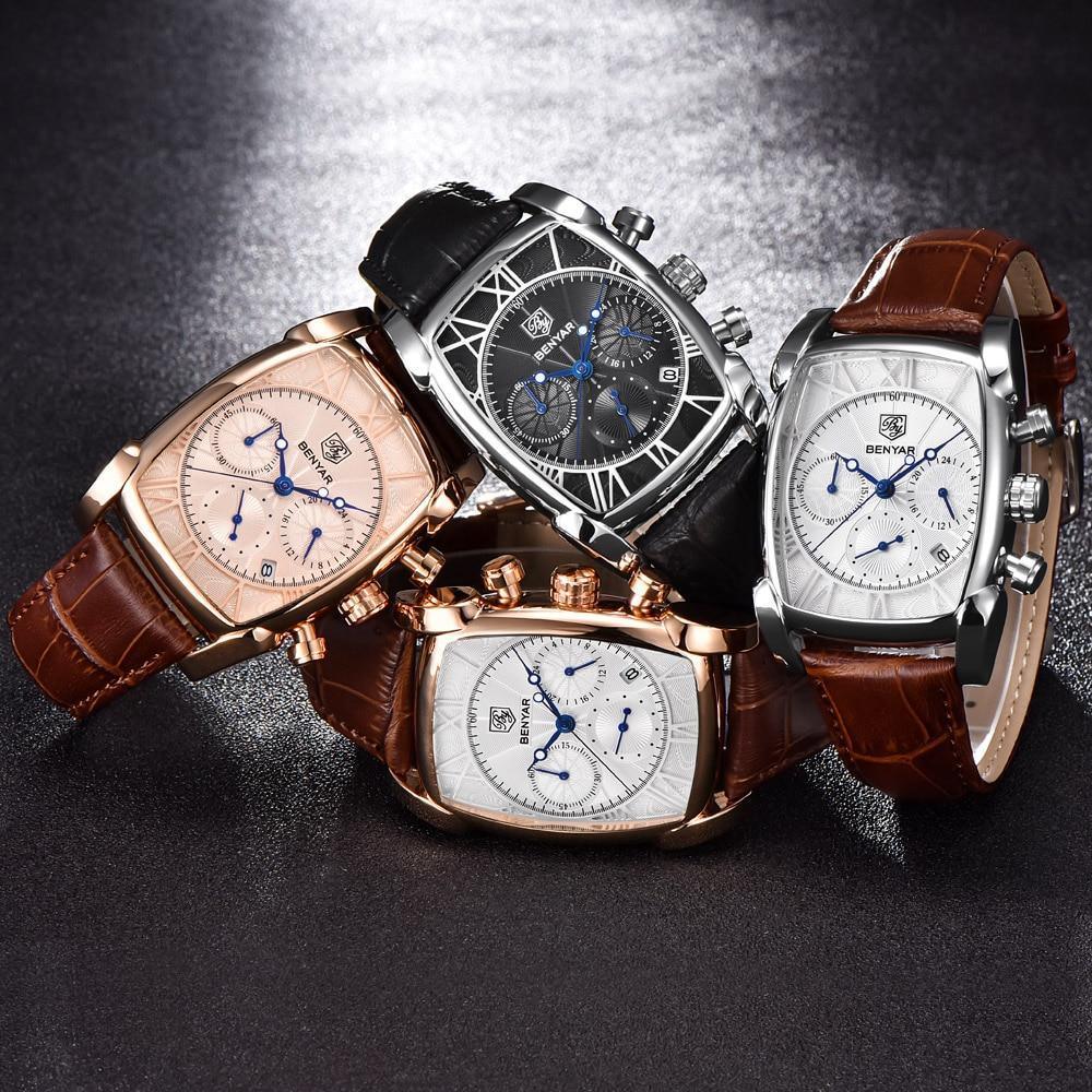 Classic Rectangle Waterproof Case Vintage Design Luxury Watches Leather Strap Business Casual Analog Wrist Watch For Men