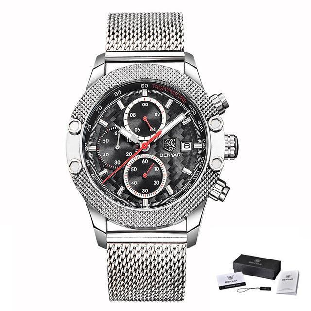 Sport Chronograph Fashion Luxury Men Watches Mesh & Rubber Band Waterproof Quartz Gold Watch For Men