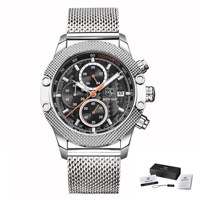 Sport Chronograph Fashion Luxury Men Watches Mesh & Rubber Band Waterproof Quartz Gold Watch For Men