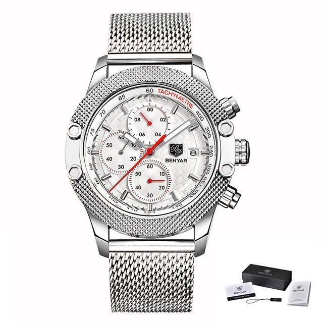 Sport Chronograph Fashion Luxury Men Watches Mesh & Rubber Band Waterproof Quartz Gold Watch For Men